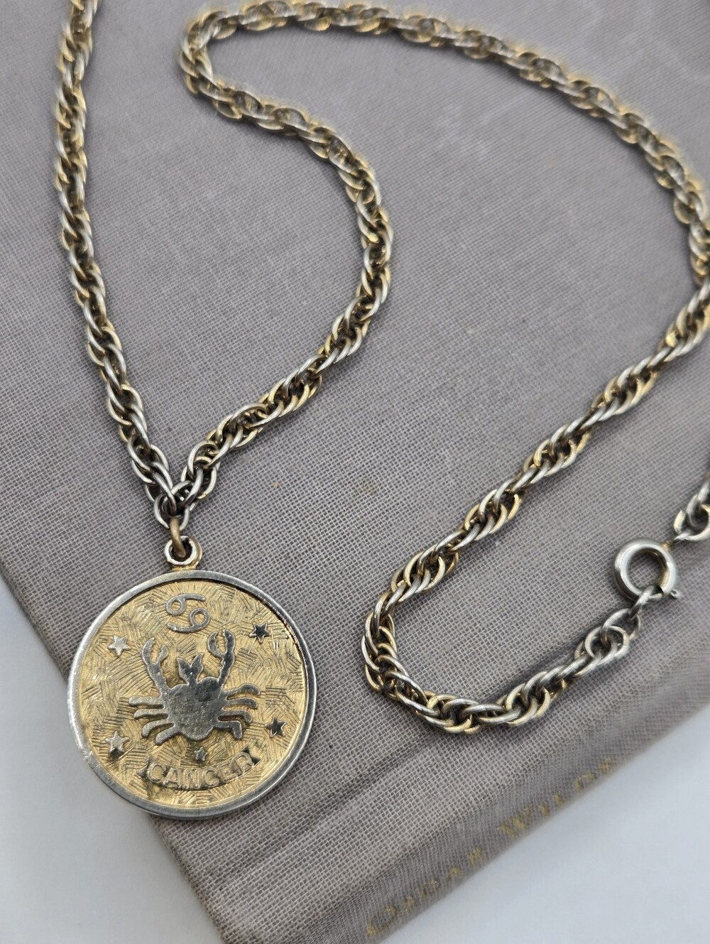 Vintage Sarah Cov Crab Cancer Sign Gold/Silver Tone Twist Link Mid Century Retro